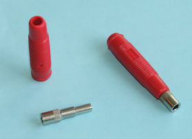 Gniazdo bananowe kabl. 4mm 25.430.1 czerwone;niklowane;24A;30V