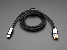 Adafruit Black Woven USB A to USB C Cable with 66W Watt Display - 1 meter
