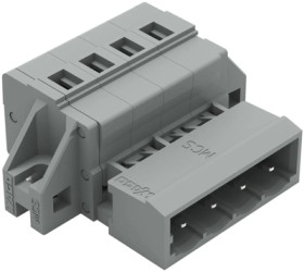 Pin header, 4 pole, pitch 5 mm, angled, gray, 231-604/019-000