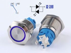 Przycisk chwilowy 19mm LED niebieski 12-24V