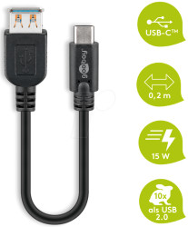 67894 USB C plug > 3.0 A socket, black, 0.2 m