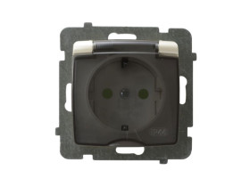 KARO Gniazdo pojedyncze z uziemieniem schuko IP44 z przesłonami zaciski gwintowe ecru perłowy klapka dymna GPH-1SSP/m/42/d OSPEL