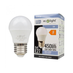 Żarówka LED E27 230V 5W 450Lm 6500K biała kulka / EcoLight EC79132