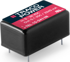 DC converter, 9-18 VDC, 15 W, 1 output, 24 VDC, 87 % efficiency, TEL 15-1215N