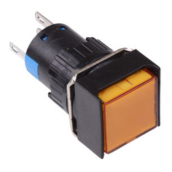 Yellow Square Latching 16mm Push Button Switch NO/NC 12V