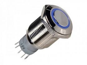 Przycisk chwilowy 16mm płaski LED nieb. metal 12V