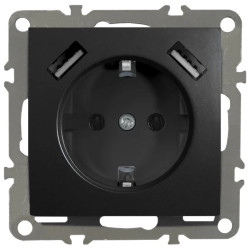 QUADRA Gniazdo SCHUKO +2x USB 2.1A czarne matowe