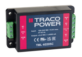 Zasilacz impulsowy nap. wyjściowe: ±5V dc 40W 4A 2 -wyjścia nap. wejściowe: 100 → 375 V dc, 90 → 264 V ac