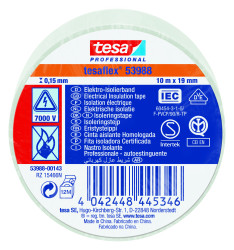 Taśma izolacyjna Biały szerokość: 19mm grubość: 150mm długość: 10m Miękki PVC 7000V Tesa