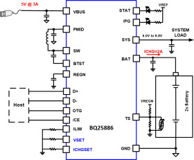 Standalone 2 cell 2A Boost battery charger for USB input with Power Path
