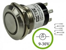 Przycisk chwilowy 25mm; LED zielony; oring; 5-24V