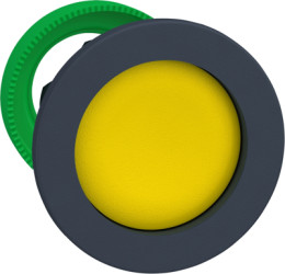 Pushbutton, unlabeled, unlit, groping, waistband round, yellow, front ring dark gray, mounting Ø 30.5 mm, ZB5FA56