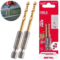 Wiertła do metalu HSS-G TiN walcowane 3,2x23/66,5mm Zestaw 2szt RED HEX SHOCKWAVE MILWAUKEE