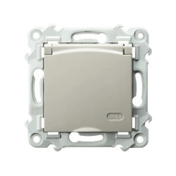 SZAFIR Gniazdo bryzgoszczelne z uziemieniem schuko IP-44 wieczko w kolorze wyrobu, z przesłonami kaszmirowy beż GPH-1ZSP/m/83/w