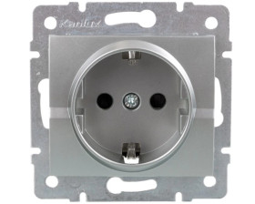 LOGI Gniazdo pojedyncze 2P+Z Schuko z przesłoną styków śrubowe 16A 250V Srebrny 25207