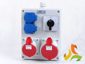 Rozdzielnica budowlana z wyłącznikiem 0-1 (zero jeden) ŚWINOUJŚCIE 1x32A/5p/400V 1x16A5p/400V 2x16A3p/250V IP44 RSS013216/5 AEP