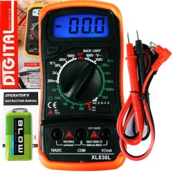 Multimetr cyfrowy miernik prądu napięcia XL830L LCD podświetlany + przewody