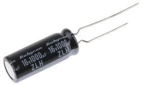 Kondensator 1000μF 16V dc Radialny, Otwór przelotowy Rubycon roztaw: 3.5mm 8 (Dia.) x 20mm