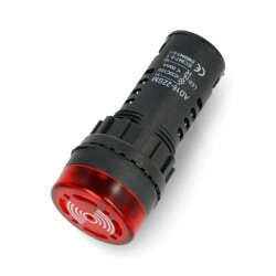 Kontrolka 12V DC - 28mm - czerwona z buzzerem