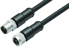 Sensor actuator cable, M12-cable plug, straight to M12-cable socket, straight, 5 pole, 2 m, PUR, black, 4 A, 77 3530 3529 50705