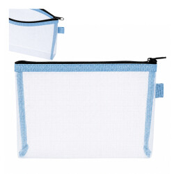 Kosmetyczka Siateczkowa Saszetka Z Zamkiem 21x14cm Organizer Duży Niebieski