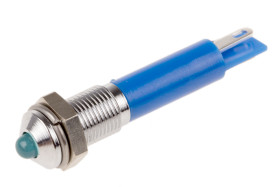 Lampka kontrolna do montażu panelowego 12V dc, niebieska 6mm LED Chrom Końcówka lutownicza RS PRO
