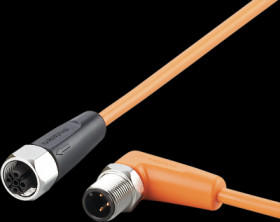 Sensor actuator cable, M12 cable plug, angled, A to M12 cable socket, straight, A, 5 pole/3 pole, 0.3 m, PVC, orange, 4 A, EVT46