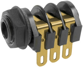 Złącze Jack Żeński Stereo Montaż na panelu Czarny 2 kV DC 5A