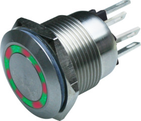 Vandal-proof pushbutton, 1 pole, silver, illuminated  (red/green), 0.05 A/24 V, mounting Ø 19.2 mm, IP66, MPI002/28/D1