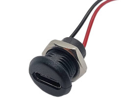 GNIAZDO USB TYP C OKRĄGŁE PRZYKRĘCANE DO OBUDOWY 2-PRZEWODY