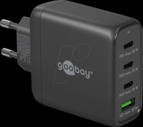 64819 USB charger, 68 W, 1x USB-A (QC), 3x USB-C (PD), GaN, black