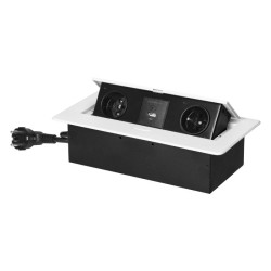 Gniazda meblowe wpuszczane z płaskim frezowanym rantem i przewodem 2x2P+Z 2xUSB białe OR-GM-9035/W