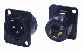 Złącza XLR 3 -pinowe Montaż na panelu Męski Czarny