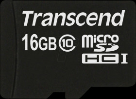 TS16GUSDC10 microSDHC memory card, 16 GB, Transcend, class 10