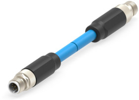 Network cable, M12-plug, straight to M12-plug, straight, Cat 7, S/FTP, 2 m, blue, 2322421-3