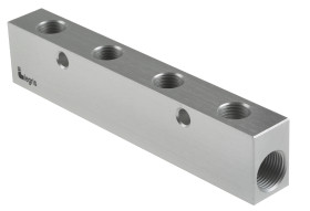 Rozdzielacz liczba wylotów 4 wylotowe G 1/4 żeńskie Aluminium anodowane wlotowe G 3/8 żeńskie liczba wylotów 1 20 barów