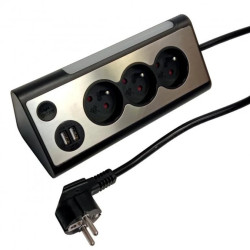 Przedłużacz Power Desk 3gniazda + 2xUSB (2,1A)+Lampka 0,5W, 1,4m, 3x1,5mm OWY, czarny / 34101