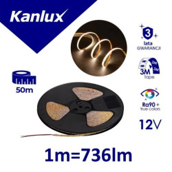 Taśma LED 12V LCOBC 8W/M 12 IP00-WW 736m/m 3000K Ra90 rolka 50mb 3 lata Gwarancji 38900