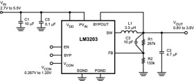 Miniature, Adjustable, Step-Down DC-DC Converter with Bypass Mode for RF Power Amplifiers