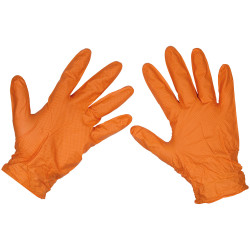 Sealey SSP56XL Orange Diamond Grip Thick Nitrile Powder-Free Gloves XL - PK 50