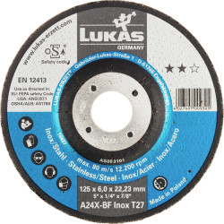 LUKAS-ERZETT AS003101V9802 T27 125x6,0x22,23 A24X-BF Tarcza szlifierska Średnica 125 mm 10 szt.