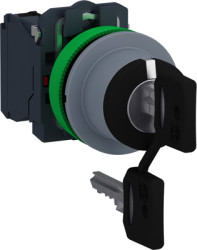 Key switch, 3 switching positions, unlit, latching, 2 Form A (N/O), waistband round, black, front ring gray/black, 3 x 45°, moun