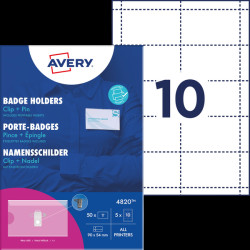4820 Name badge, 54 x 90 mm, clip + pin, with badge inserts, 50 piece