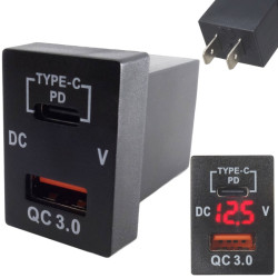 Ładowarka USB 12-24V QC 3.0 48W RED USB-C PD + woltomierz + kable