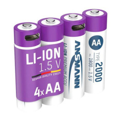 USB-C Rechargeable Li-Ion AA Batteries (4-pack, 2000mAh)