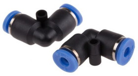 Adapter gwintowany typu kolanko rura – rura, Wciskane 4 mm, Wciskane 4 mm, Żeńskie, Żeńskie, 10 barów