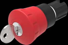 Mushroom pushbutton, with key, unlit, latching, waistband round, red, front ring black, mounting Ø 22.3 mm, 45-2C35.1920.110