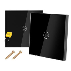 Włącznik dotykowy czarny szklany Schodowy pojedynczy, nadajnik + odbiorni