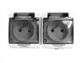 Gniazdo x2 natynkowe białe z uziem. IP44; dymne