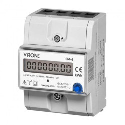3-fazowy wskaźnik zużycia energii elektrycznej, 80A, dodatkowy wskaźnik, wyjście impulsowe, przycisk RESET, 2 moduły, DIN T,EM-6